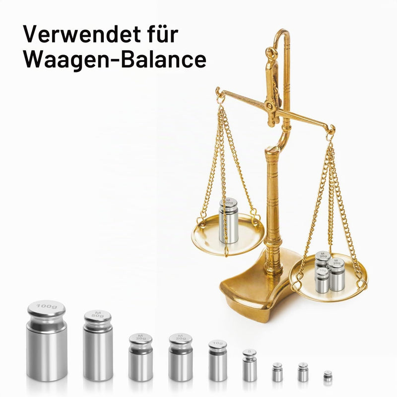 UNIWEIGH Calibration Weights 210g 9 Piece Calibration Weight Set | Weights of 1g, 2g, 5g, 10g, 20g, 50g and 100g with stainless steel tweezers for digital high-precision scales, gram, milligram scales, large