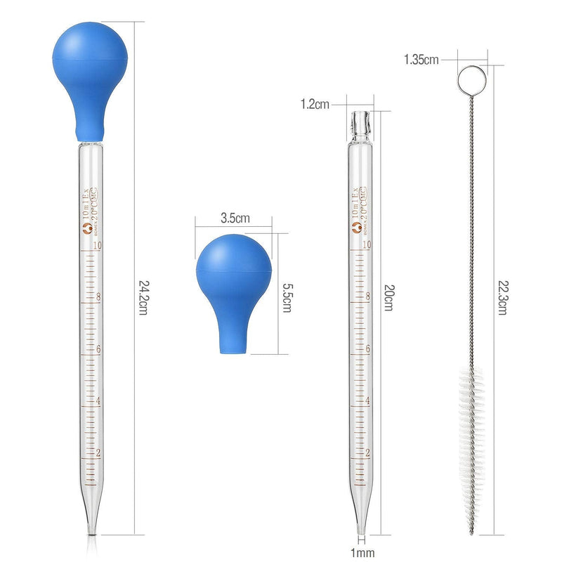 [Australia - AusPower] - 2Pcs Glass Graduated Dropper Pipette for Liquid Essential Oil, 10ml Lab Dropper Pipettes Transfer with Rubber Cap and 1Pc Cleaning Brush 2 pcs 