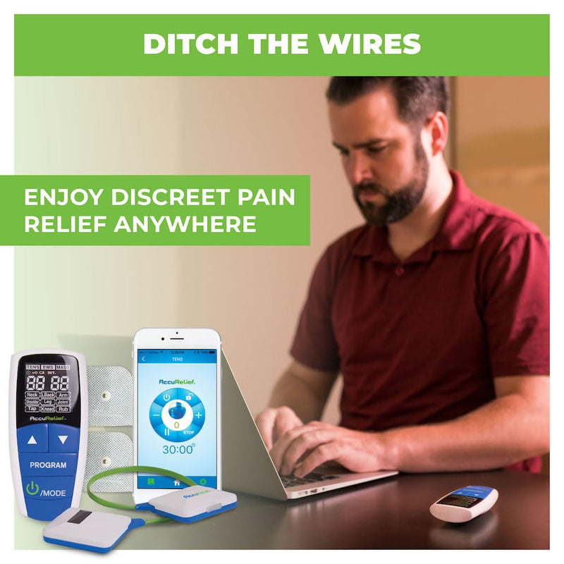 [Australia - AusPower] - AccuRelief Wireless Tens Unit and EMS Muscle Stimulator - Includes Pulse Massager - Pain Relief Device with Remote and Mobile App, TENS Machine, TENS Device 