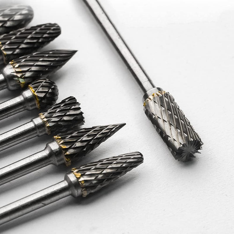 [Australia - AusPower] - Carbide Burr, Tungsten Carbide Rotary Cutter Set 3 mm Shank 6 mm Grinding Head Carving Cutter for Woodworking Carving Metal Polishing Engraving (Pack of 10) 