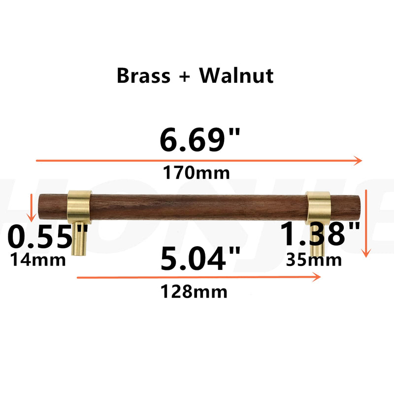 Drawer 6.69"/170mm Pulls Brass Walnut Kitchen Wardrobe Cabinet Hardware Pull Handle with Screw, 4Pcs 4 L6.69" H5.04" Two Hole