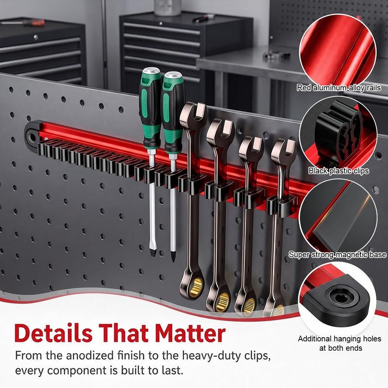 Tool Holder Wall Magnetic Clamping Range 1-7 mm Pack of 2 | Tool Wall Mount Magnetic Strip Tool with 12 Clamps Tool Wall Magnet Tool Storage Magnetic Holder
