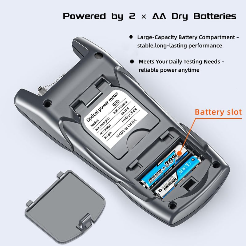 Fiber Optic Cable Tester & Power Meter - Portable Optical Light Meter with FC/SC/ST/LC Interfaces, (-70) dBm to (+10) dBm Range, 10 Wavelengths, LED Display - for Network Installation & Maintenance