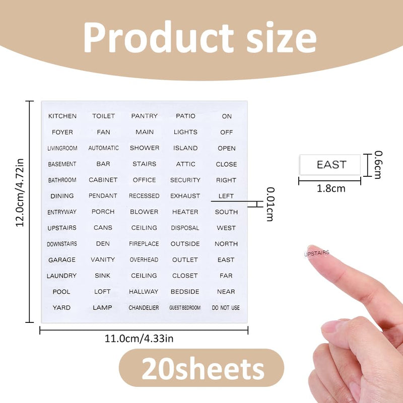 SUPERFINDINGS 20Pcs Light Switch Labels Transparent Switches Identification Stickers Label PVC Waterproof Switch Panel Labels for Organizing Home Kitchen Bathroom Office