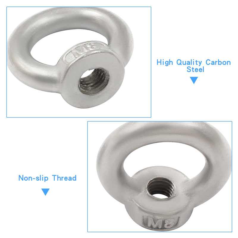 [Australia - AusPower] - 10 Pcs M8 Metric Ring Shape Lifting Eye Nut, 304 Stainless Steel Threaded Nut Fastener for Heavy Duty Use, M8 (5/16") M8 (5/16"） 