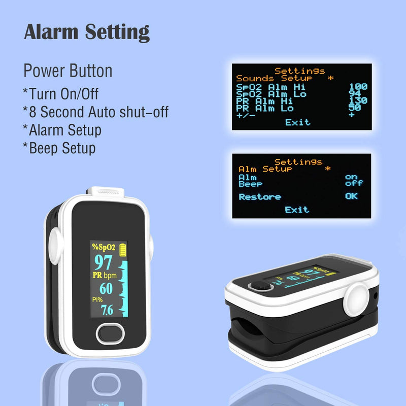 [Australia - AusPower] - Pulse oximeter fingertip with Plethysmograph and Perfusion Index, Portable Blood Oxygen Saturation Monitor for Heart Rate and SpO2 Level, O2 Monitor Finger for Oxygen,Pulse Ox,Oximetro, (Black-White) 