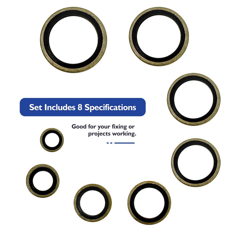 [Australia - AusPower] - 150Pcs Metal Bonded Seal Washer Assortment Kit Bonded Washer 8 Sizes M6, M8, M10, M12, M14, M16, M18, M20 