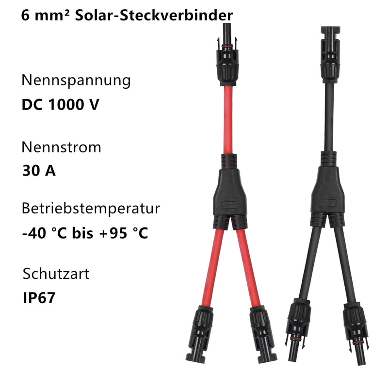 2-to-1 Solar Panel Connector 6 mm² PV Cable Solar Y Connector 1 Pair