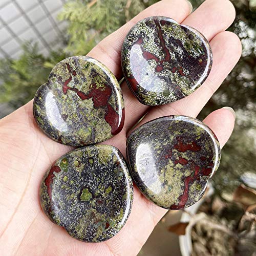Heart Love Crystal Thumb Worry Stone Pocket Palm Stones for Anxiety Therapy Geometry Chakra Healing Reiki Balancing, Dragon Bloodstone