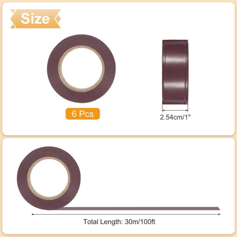 PATIKIL 6Pack Flourescent Brown Flagging Tape, 1" x 100 ft Non-Adhesive PVC Neon Ribbon Marking Roll Survey Tape for Tree Marking, Trail Marking 6