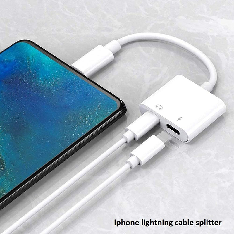 [Australia - AusPower] - [Apple MFi Certified] 2PACK iPhone Lightning to 2 Lightning Adapter, Dual Lightning AUX + Charger Adapter Dongle Cable Splitter Compatible with iPhone 12/11/SE/X/XR/XS/8/7/6 Support Call + Charging White 
