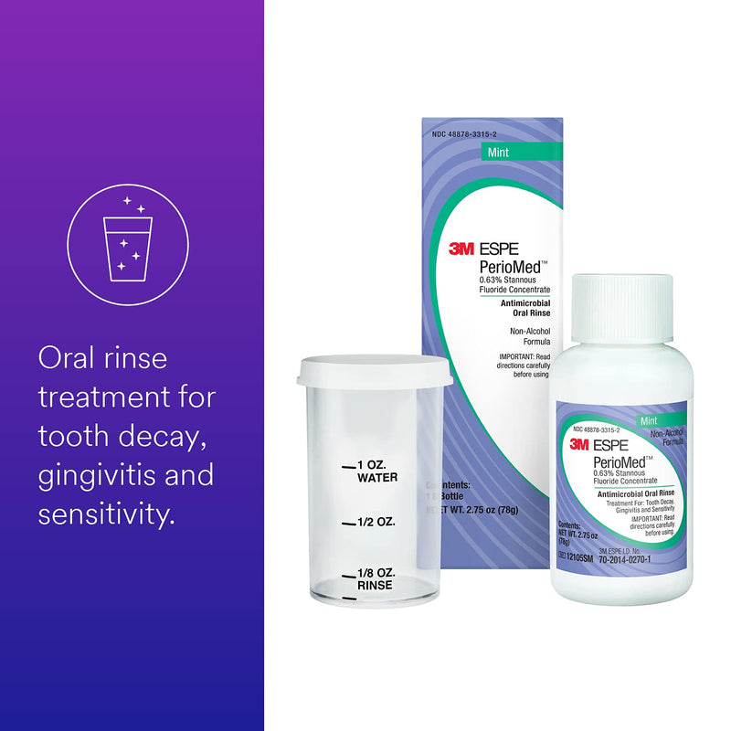 [Australia - AusPower] - 3M 70201402701 PerioMed Stannous Fluoride Oral Rinse with Mixing Cups, 0.63%, Concentrate, Mint, 2.75 oz. Bottle 