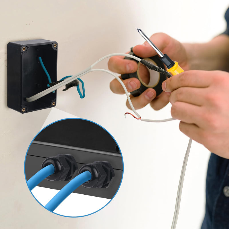 [Australia - AusPower] - 4 Piece Junction Box, IP67 Waterproof Plastic Housing with 12 Cable Glands, 100 x 68 x 50 mm Junction Box, Black, Housing Electronics for Indoor and Outdoor Electrical Installations Black IP67 