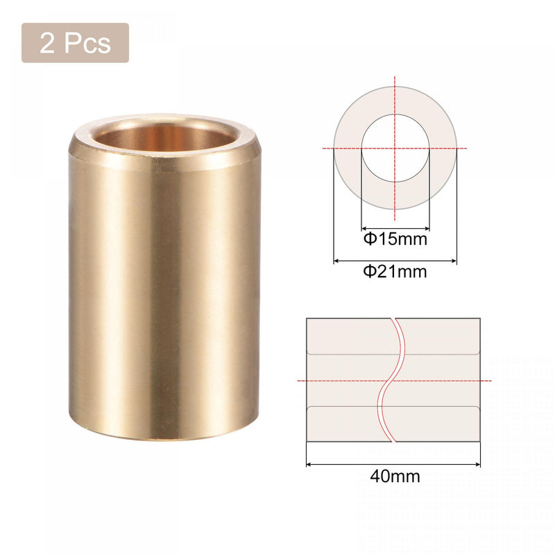 [Australia - AusPower] - uxcell Sleeve Bearings 15mm Bore 21mm OD 40mm Length Cast Brass Self-Lubricating Bushing 2pcs 15x21x40mm 