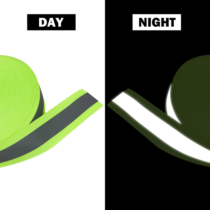 TCCFCCT High Visibility Reflective Tape Strip, Fabric Florescent Safety Tape, 2'' x 66ft Sew-on Warning Safety Trim for Clothing, School Bags and Raincoats, 3cm Reflective Width, Green Green 3cm reflective width