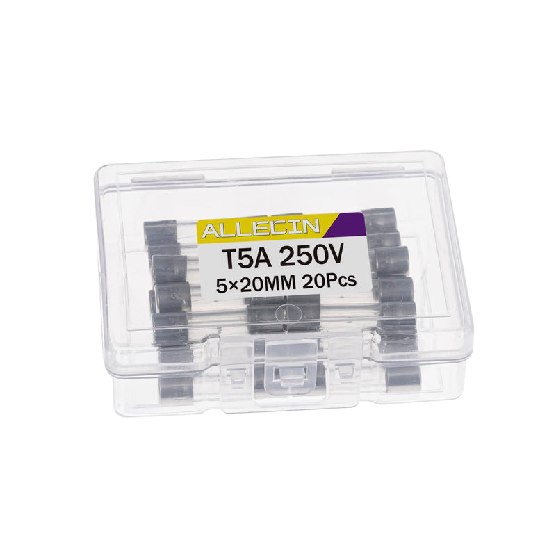 [Australia - AusPower] - 5x20MM 5A 250V Slow Blow Glass Fuses 5 Amp 250 Volt 0.2 x 0.78 Inch Slow-Acting Time-delay Fuse T5AL250V Tube Fusibile (Pack of 20Pcs) T5A 