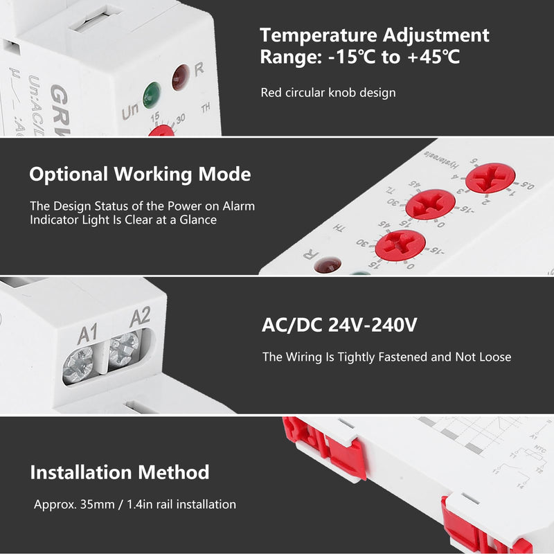[Australia - AusPower] - Digital Temperature Controller Thermostat AC/DC 24V-240V DIN Rail Mount with Probe Heating Cooling Mode for HVAC Industrial Equipment and Home Automation 
