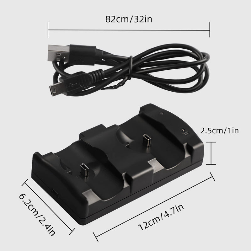 [Australia - AusPower] - PS3 Controller Charger Station, Charging Dock for Sony Playstation 3 Original Wireless Dual Controller and Move Controller with LED Light Indicator and Charging Cable 