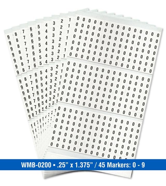 Premium Wire Marker Book Numbered 0-9 for Cable Management, Vinyl-Coated, High-Tack Adhesive, Electric Panel Wire Labels 10 Pages/Book Pack of 1