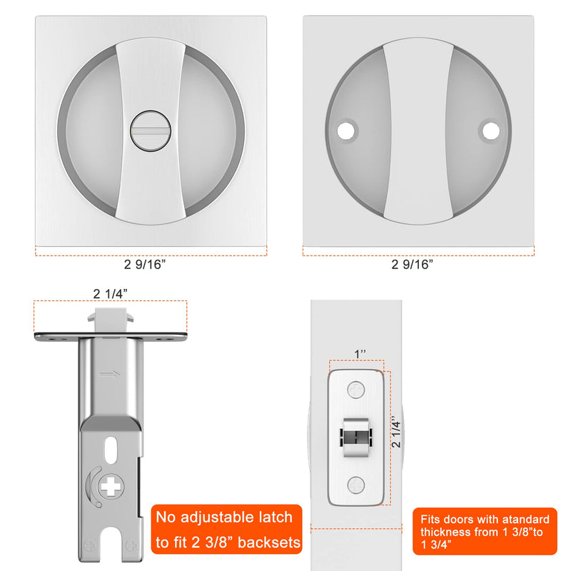 Haidms Brushed Nickel Pocket Door Hardware, Square Pocket Door Lock, Zinc Alloy Pocket Door Handles, Square Locks for Pocket Doors 1 Pack