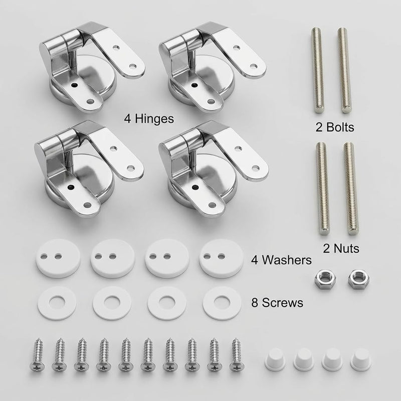 QWORK Toilet Seat Hinge Replacement Kit – Fits 110–150 mm Two-Hole Mounts for Wooden, Plastic & Resin Lids 2 Sets