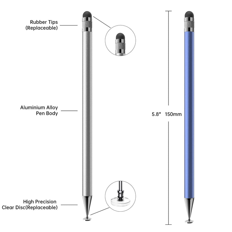 [Australia - AusPower] - Stylus (5 Pcs), 2-in-1 Stylus Pen for Touch Screen, High Precision and Sensitivity, Suitable for iPhone/ipad/Android Tablets, Compatible with All Touch Screens (Black/White/Blue/Rose Gold/Silver) Silver/Blue/Rose Gold/White/Black 