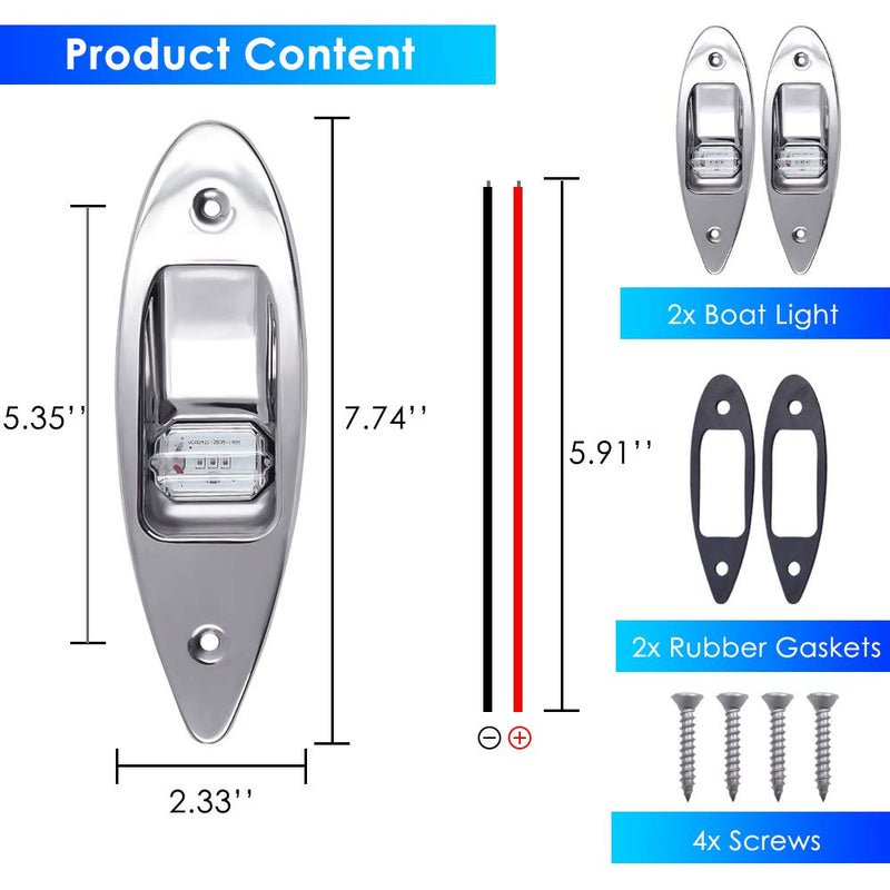 Acelane One Pair Boat Navigation Lights Boat LED Bow Light Teardrop 12V Stainless Steel Marine Sidelight Red & Green Sailing Signal Lights for Pontoon, Skiff, Small Boat, More