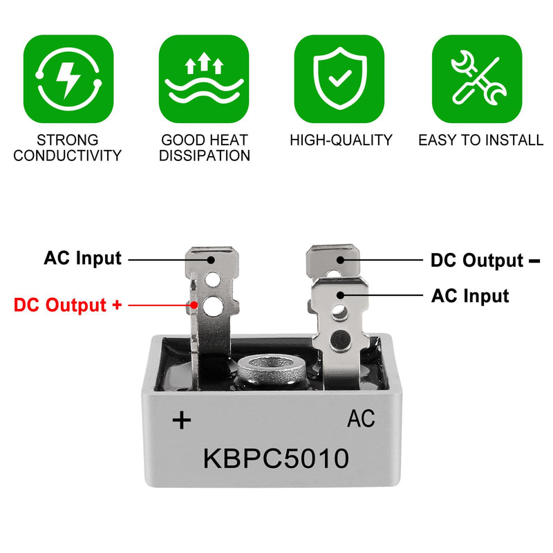 [Australia - AusPower] - 8PCS Bridge Rectifier Diode KBPC5010 1000V 50A AC to DC Full Wave Single Phase Housing Bridge Electronic Silicon Diode Rectifier Electronic Components 