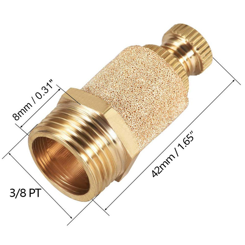 3/8 Male Thread Pneumatic Silencer Muffler Fitting, Top Adjustable Air Flow Speed Controller, Sintered Bronze Exhaust Muffler, 2Pcs