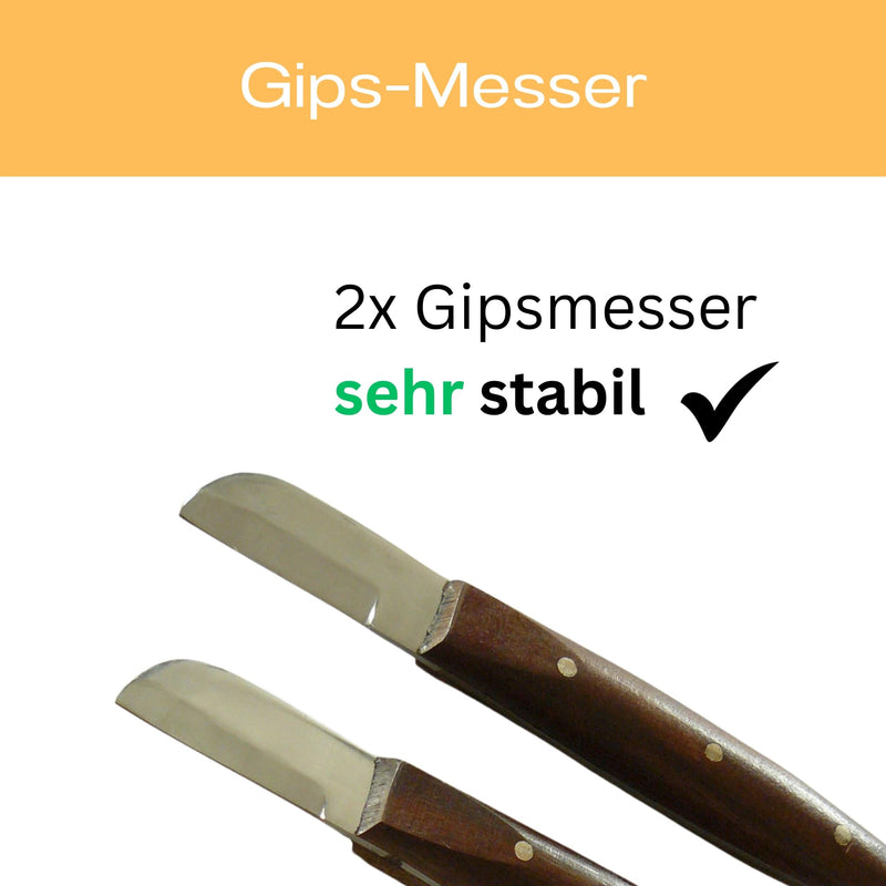 2x Plaster Knives with Cuvette Opener, Wooden Handle, 16 cm | Stable – continuous metal blade 2 mm thick, with blunt blade for safe work
