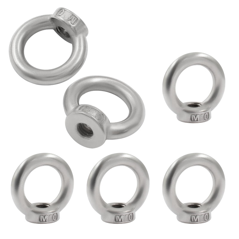 6 Pcs M10 Metric Ring Shape Lifting Eye Nut, 304 Stainless Steel Threaded Nut Fastener for Heavy Duty Use, M10 (3/8") M10 (3/8")