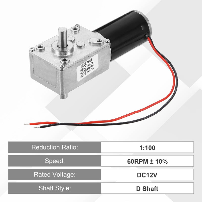 [Australia - AusPower] - MECCANIXITY DC12V Worm Gear Motor, 60RPM 15mm D Shaft Self-Locking High Torque Speed Reduction Gear Motor for Automotive, Home Appliances, Robotics 12V 60RPM 
