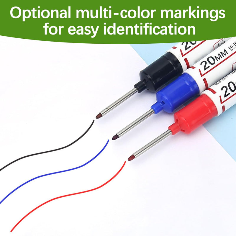 Long Head Deep Hole Marker Pens, 15PCS Long Nib Marker 20mm Quick Dry Waterproof Long Nose Markers for Carpenter Woodworking Construction Metal 15 Permanent marker