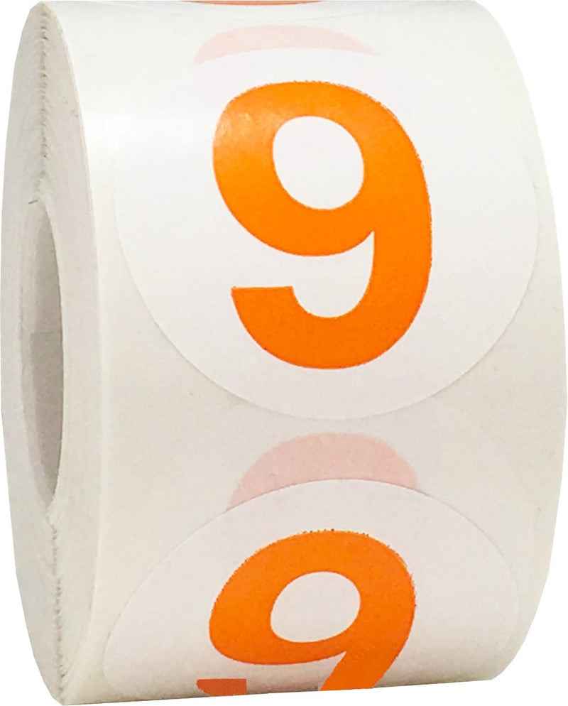 Orange Number 9 Circle Stickers, 1.5 Inches Round, 500 Labels on a Roll, Adhesive Dot Stickers for Inventory, Organizing, Storage Bins, and Classroom Use, Made in the USA Orange 9