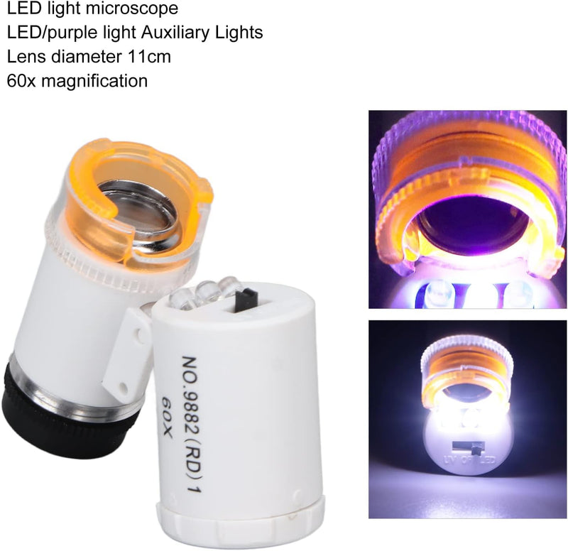 [Australia - AusPower] - Juwelier Magnifier 60X with Light Mini Microscope, Mini 60X LED Microscope Pocket Magnifier, Pocket Microscope, Handheld Currency Detector Jeweler, Magnifier with LED Light (White) 