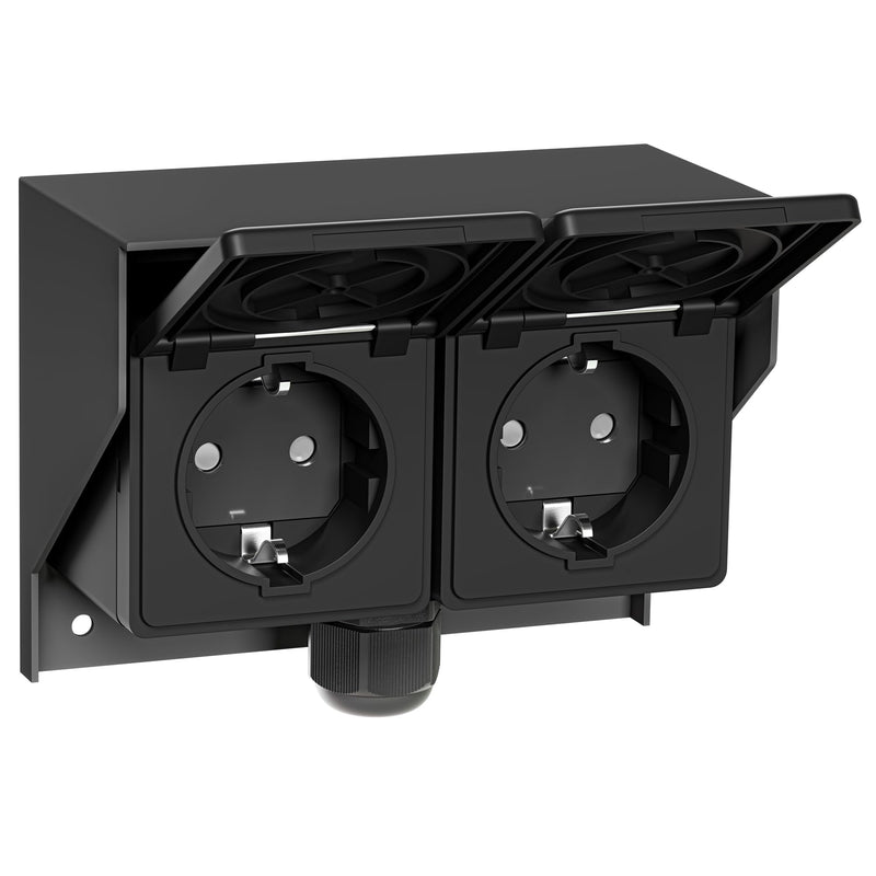 ledscom.de PIWI Outdoor/Wet Room Socket, Surface-Mounted, IP44, Double Schuko, 16A/230V, Stainless Steel, Plastic, Anthracite, Horizontal Anthracite / 2 sockets / 13.5 cm 1 piece (pack of 1)