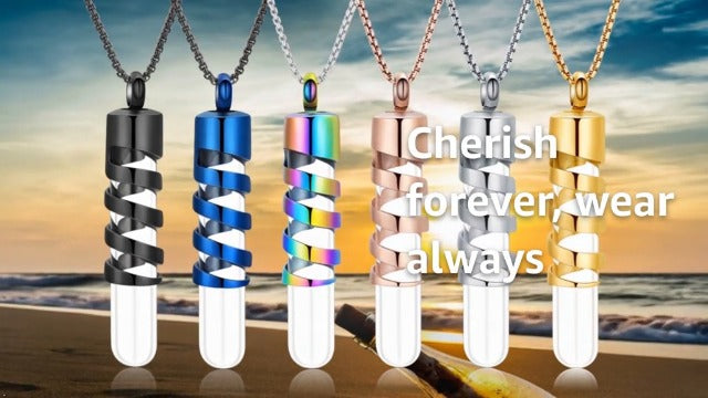 Oinsi Clear Glass Tube Cremation Urn Jewelry Ashes Holder Necklace Keepsake Memorial Pendant Including Box/Fill Kits Gold1