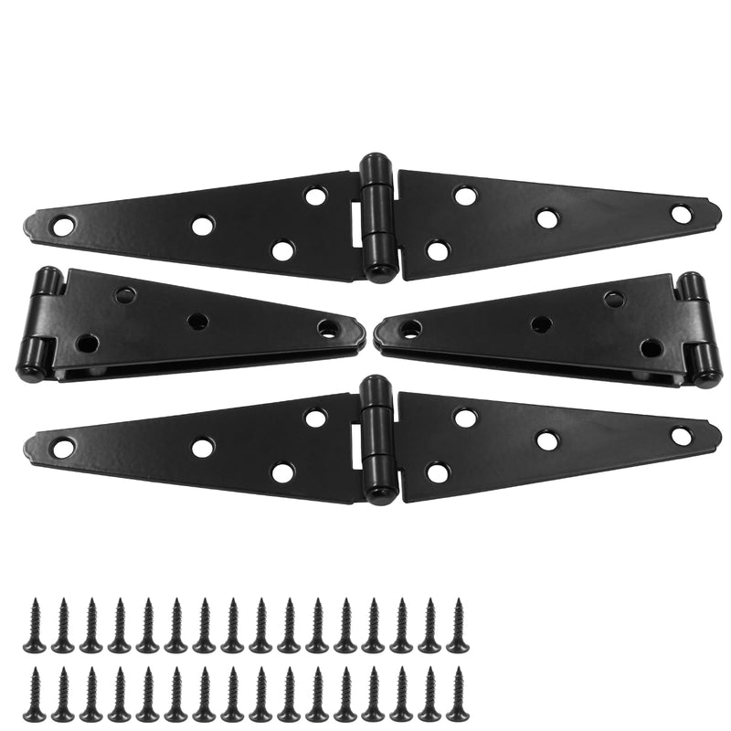 Hordion 4Pcs Strap Hinge Shed Door Hinges, 5 Inch Heavy Duty Gate Hinges Black Tee Hinge with Screws for Fence Wood Gate Cabinet Door 5 Inch, 4Pcs
