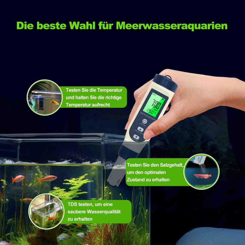 [Australia - AusPower] - PH Meter Water, PH/TDS/EC/Salinity/Thermometer 5 in 1 pH Value Meter with LCD Display, Automatic Temperature Compensation pH Tester, High Precision Water Tester, Ideal for Drinking Water, Pool blue 