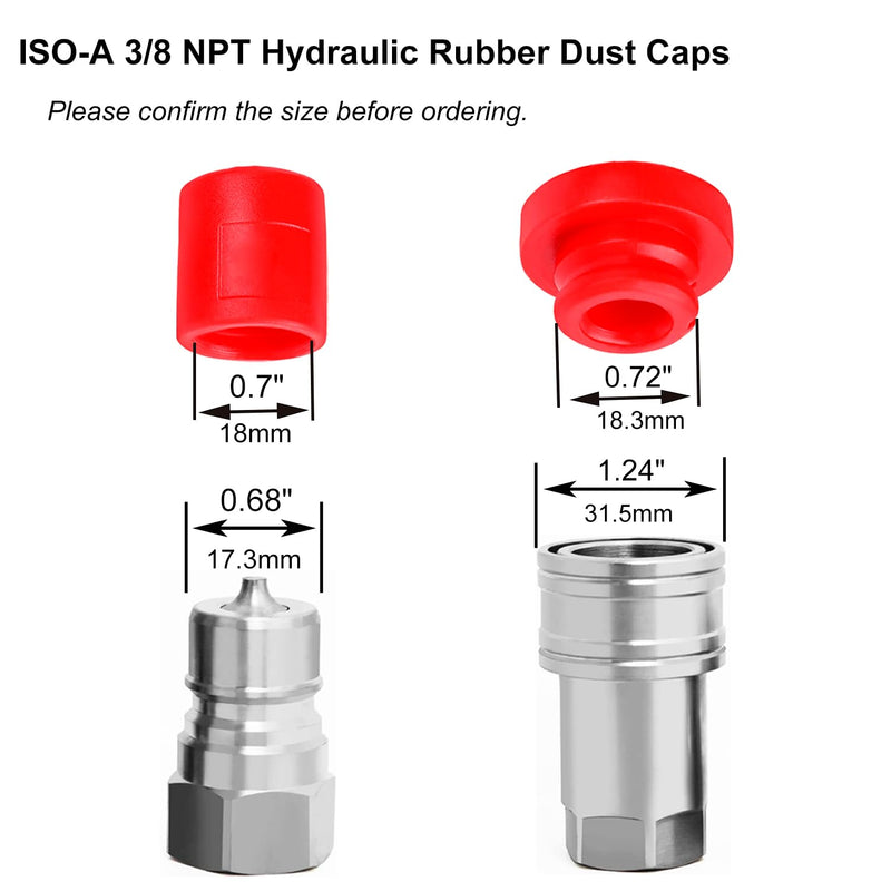 [Australia - AusPower] - 4Sets Hydraulic Quick Coupler Male Dust Cap and Female Plug Cover, Red Rubber Dust Caps/Plugs with Retention Ring Keeps Cap Attached to Hose (4Sets-Four Colours, ISO-A 3/8) 4Sets-Four Colours 