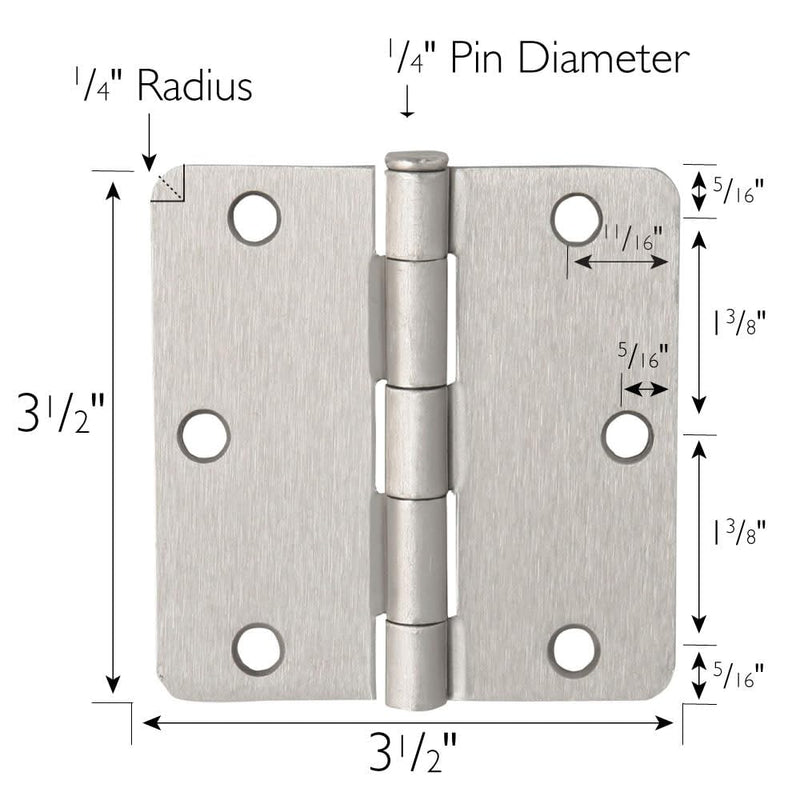 [Australia - AusPower] - Design House 181354 3.5 x 3.5 1/4 Inch Radius Hinge 2, 3-Pack, Satin Nickel, 3 Pack 