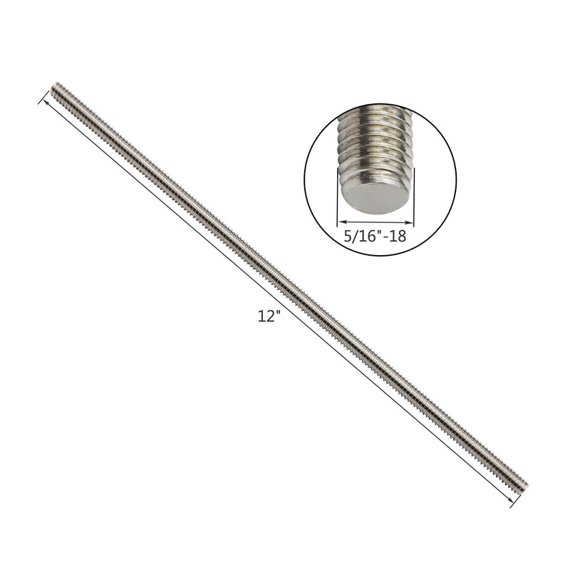 [Australia - AusPower] - 4 Packs 304 Stainless Steel 5/16"-18 Thread Fully Threaded Rods, 12" Length, Right Hand Threads, Low Magnetic 