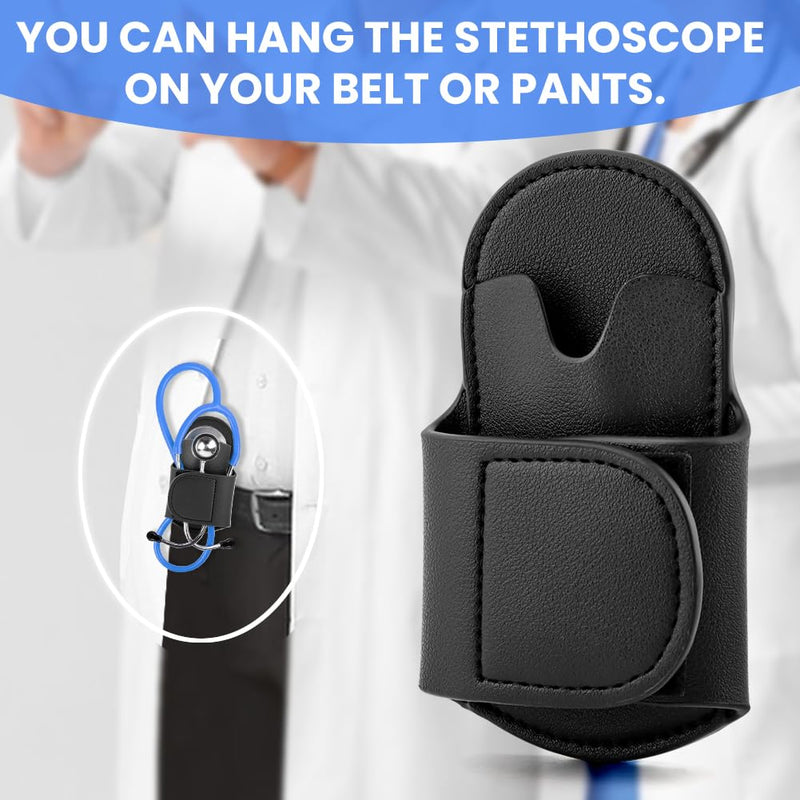 [Australia - AusPower] - Stethoscope Holder Hip Clip PU Leather Compatible with Littmann and Most Stethoscopes for Physicians, Nurses, EMT, Medical Nursing Students Black 