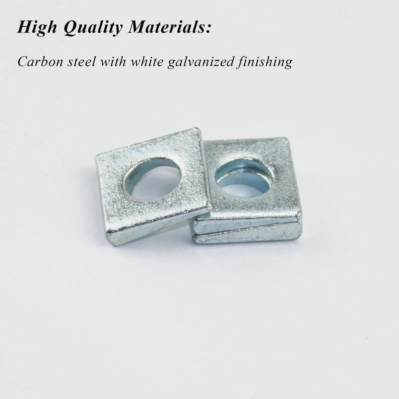 [Australia - AusPower] - 10 PCS 3/8 Beveled Square Washers in Plain Carbon Steel Galvanized,3/8(ID) x7/8x7/8 Inch for Channel Steel Wedge Shaped Washers for Shim Leveling,2 to 5.5 mm Thick,White,LXLVOUEG 3/8 X 7/8 X 7/8 inch Galvanized Steel-White-10 PCS 
