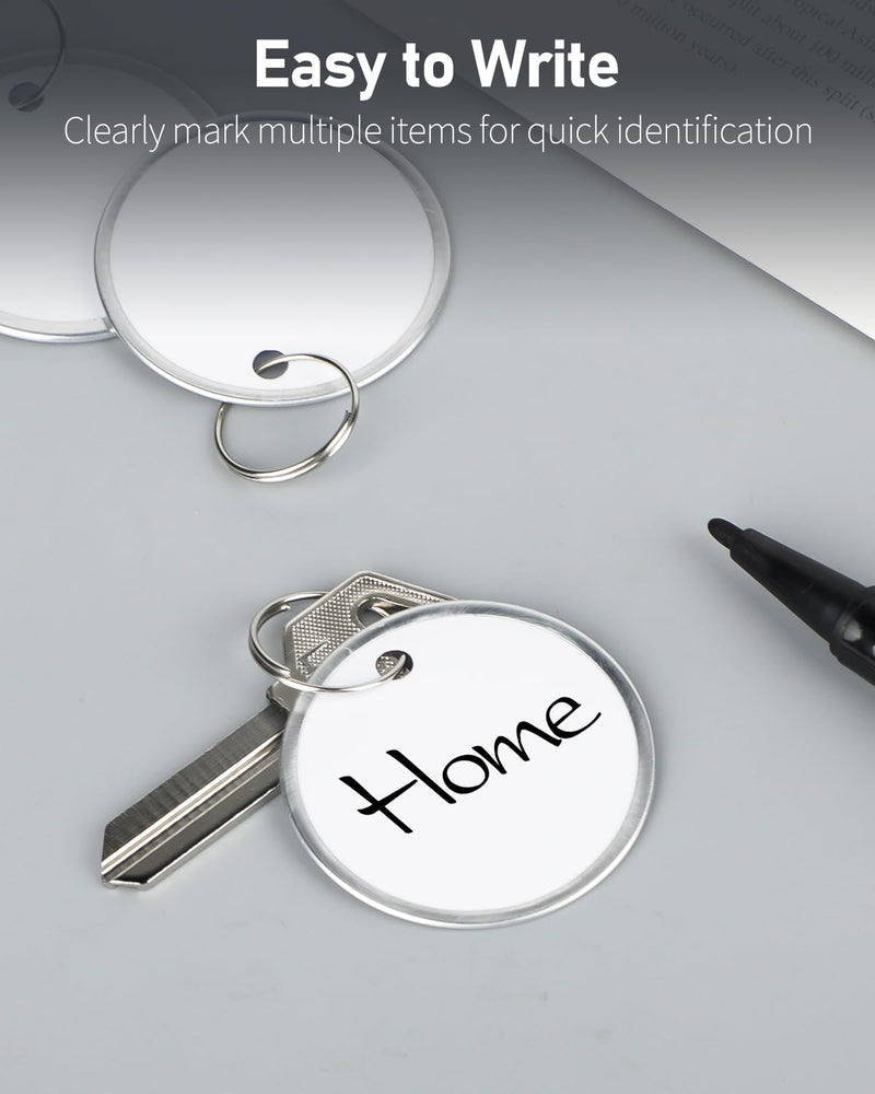 Uniclife 200 Pack Key Tags 1.5 Inch Round Key Chain Tags Writable White Paper Labels with Metal Edges and Split Rings Sturdy Lightweight Key Item Identifiers 200 PCS