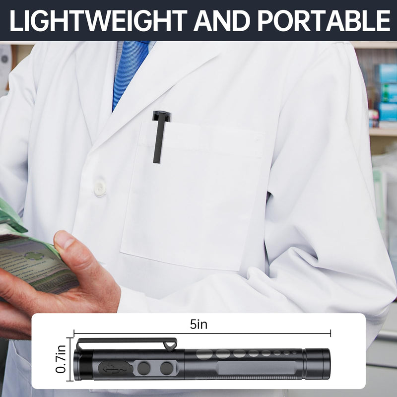 [Australia - AusPower] - RISEMART Pen Light for Nurse, Rechargeable LED Medical PenLight, Warm/Cool White & Stepless Dimming, Portable Medical PenLight for Nurse, Doctor, First Aid, EMT, Nursing,Nursing Student (Black) Black 