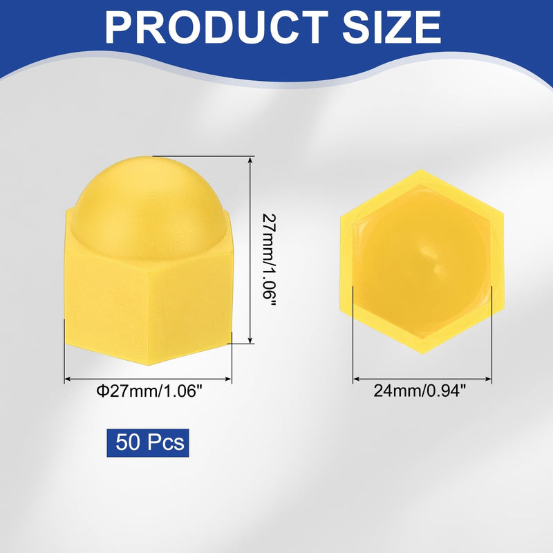 [Australia - AusPower] - PATIKIL 50 Pcs Hex Nut Cover, M16x24x27mm Nylon Screws Bolt Covers Caps Dome Acorn Hex Head Bolt Protection Cap for Screws Nut, Yellow 