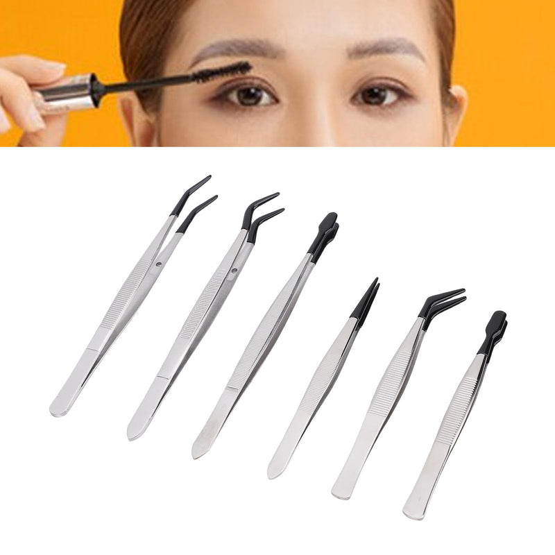 6pcs Tweezers with Rubber Coated Set, Multifunctional False Eyelash Tweezers for Jewellery Collectors for Stamp Collection, Electronics, Electronics