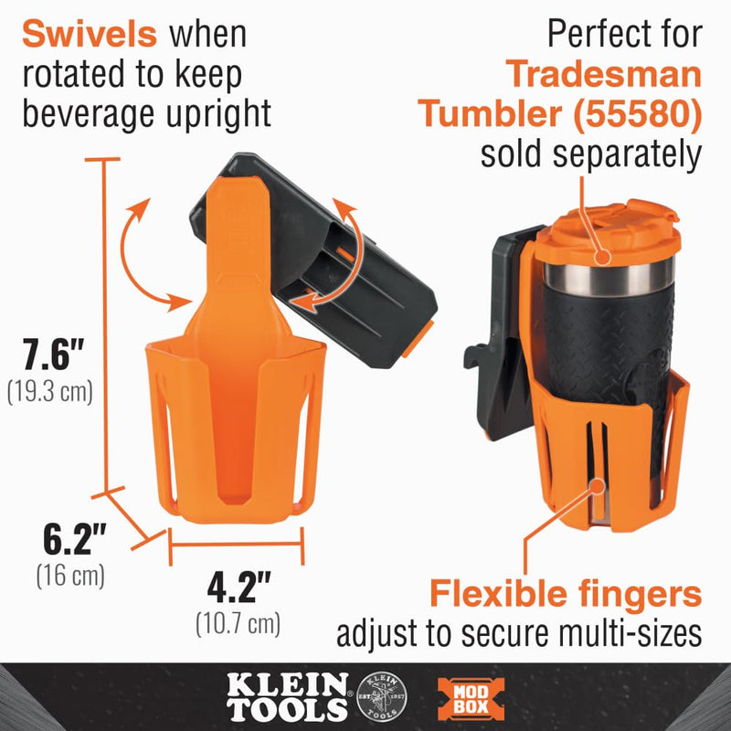 Klein Tools 54817MB MODbox Cup Holder, Anti-Spill Self-Leveling Swivel, Modular Tool Storage System Side Mounting Accessory, Easy One-Handed Attachment One Size (Pack of 3)
