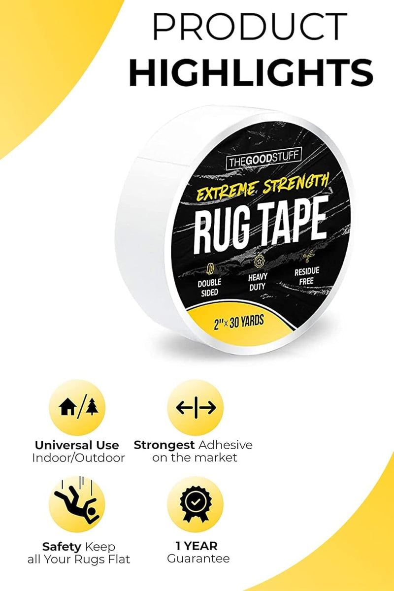 Heavy Duty Double Sided Rug Tape [2"x50yd] Rug Pad Gripper for Hardwood Floors, Vinyl, Area Rugs, Tiles, and Concrete, Two Sided Tape Heavy Duty Carpet Tape, Strong Double Sided Carpet Tape 2" x 50Y